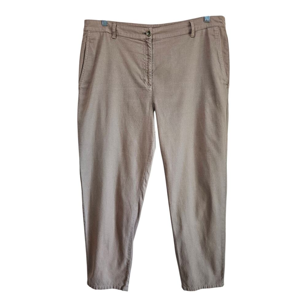 EILEEN FISHER Plus 18 Pants Tan Khaki Tapered Ankle Organic Cotton Hemp 37 x27.5